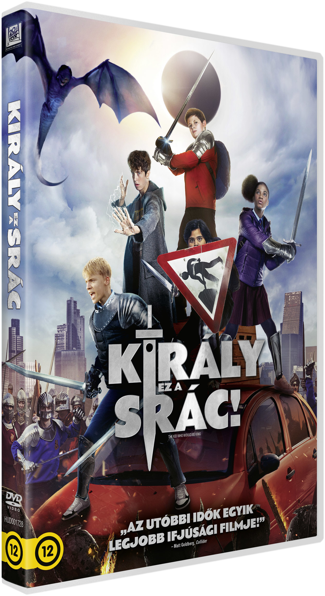 DVD borító: Filmplakát, gyerekek kardokkal egy autón, egy sárkány az égen.
