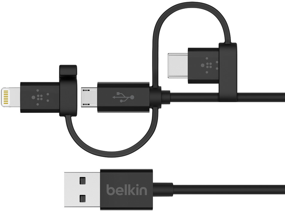 Belkin Universele 3-in-1 Kabel (Lightning, Micro USB, USB-C) Zwart 1.2m