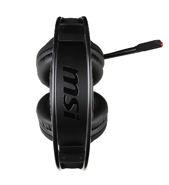Auriculares negros con micrófono. El logotipo de MSI es visible en la diadema.