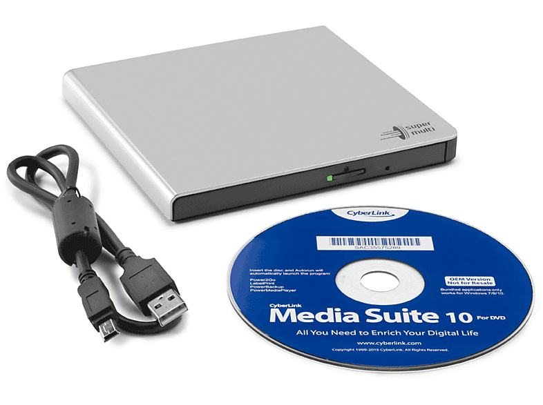 HITACHI-LG DVD Brenner GP57ES40, extern, silber, USB 2.0 (GP57ES40.AHLE10B); CD-/DVD Brenner — Foto 2 von 2