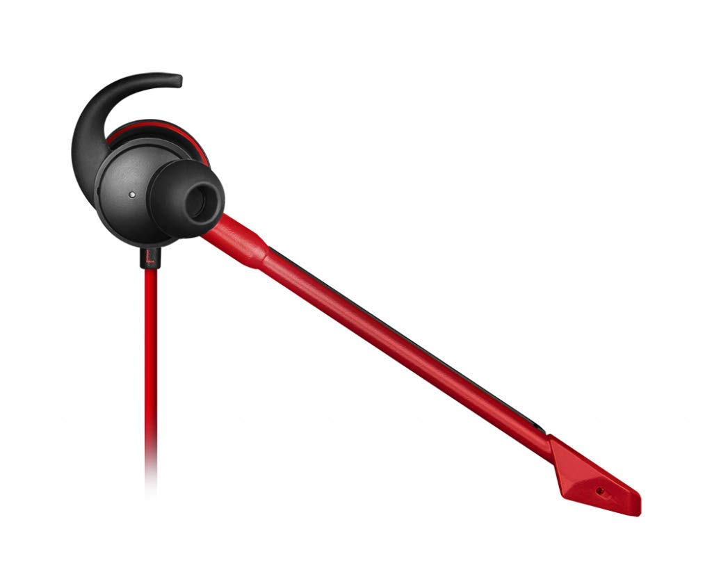Auriculares gaming - MSI Inmerse, GH10, Intraurales, Transductores de 13,5 mm, Micrófono, Negro / Rojo