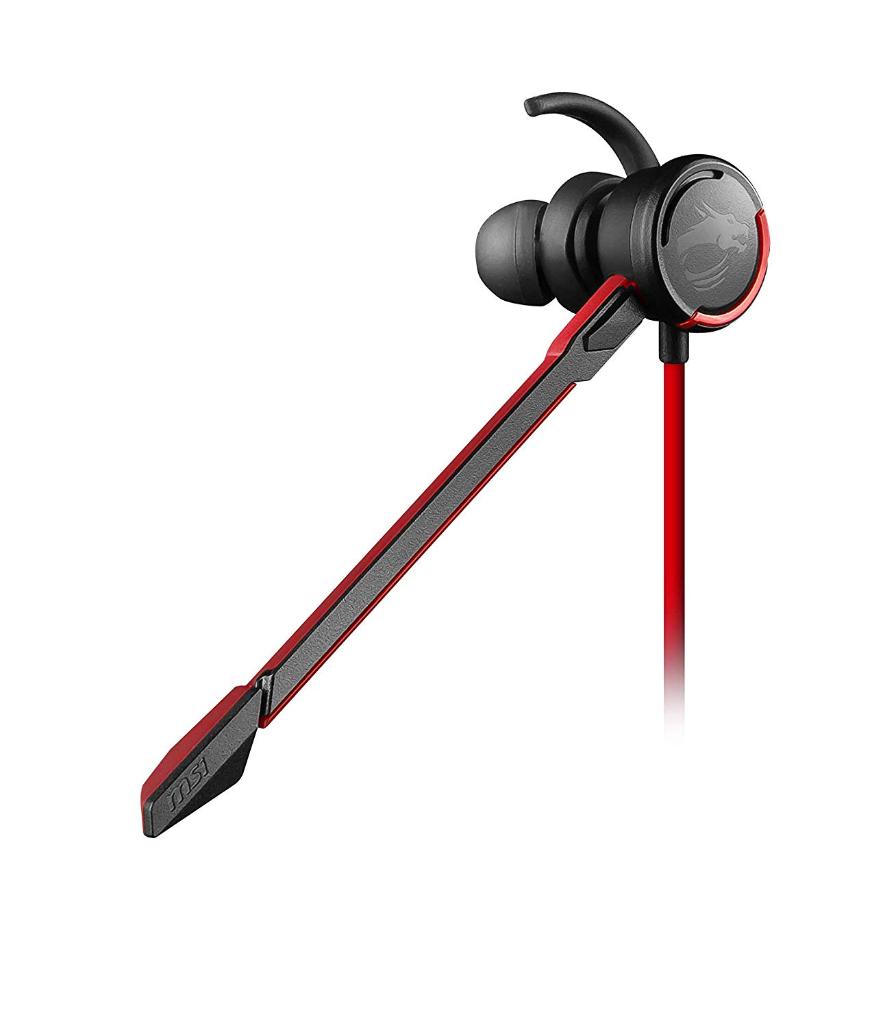 Auriculares gaming - MSI Inmerse, GH10, Intraurales, Transductores de 13,5 mm, Micrófono, Negro / Rojo