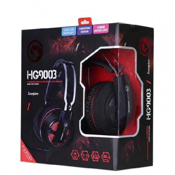 Auriculares gaming - Scorpion MA-HG9003, 7.1 Virtual, Vibración, Luz LED, Negro / Rojo