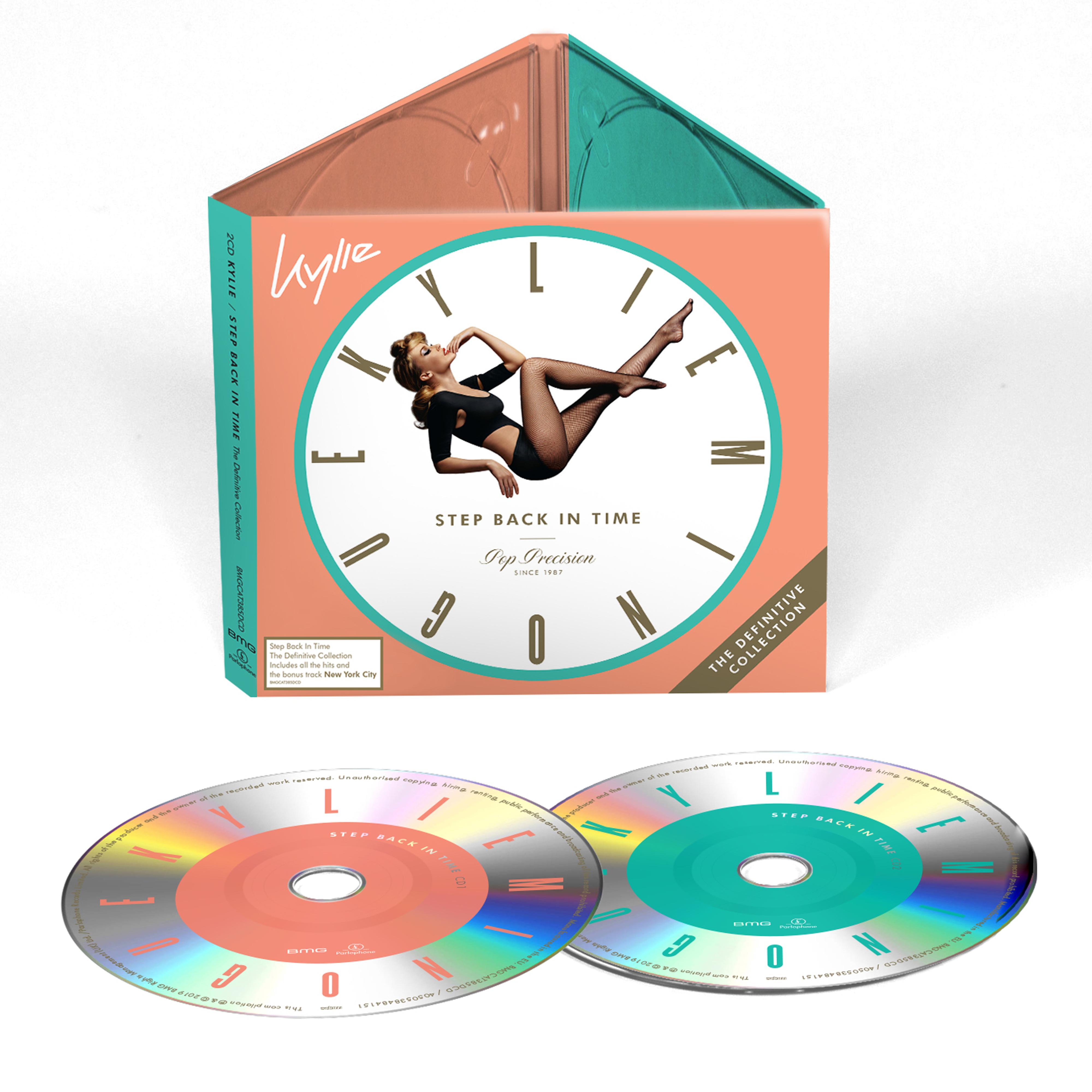 Kylie Minogue "Step Back In Time" 2CD-Set mit Uhr-Design und liegender Frau.