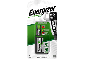 ENERGIZER Energizer Mini Charger - Caricatore Batterie - 2 Pezzi Batterie AA - Grigio - Caricabatterie (Nero)