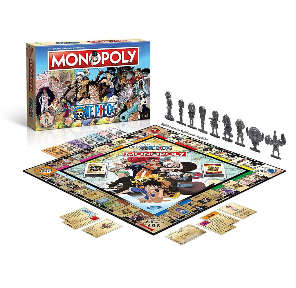 Monopoly-Brettspiel-Box, Spielbrett, Spielfiguren. Zeichentrickfiguren.
