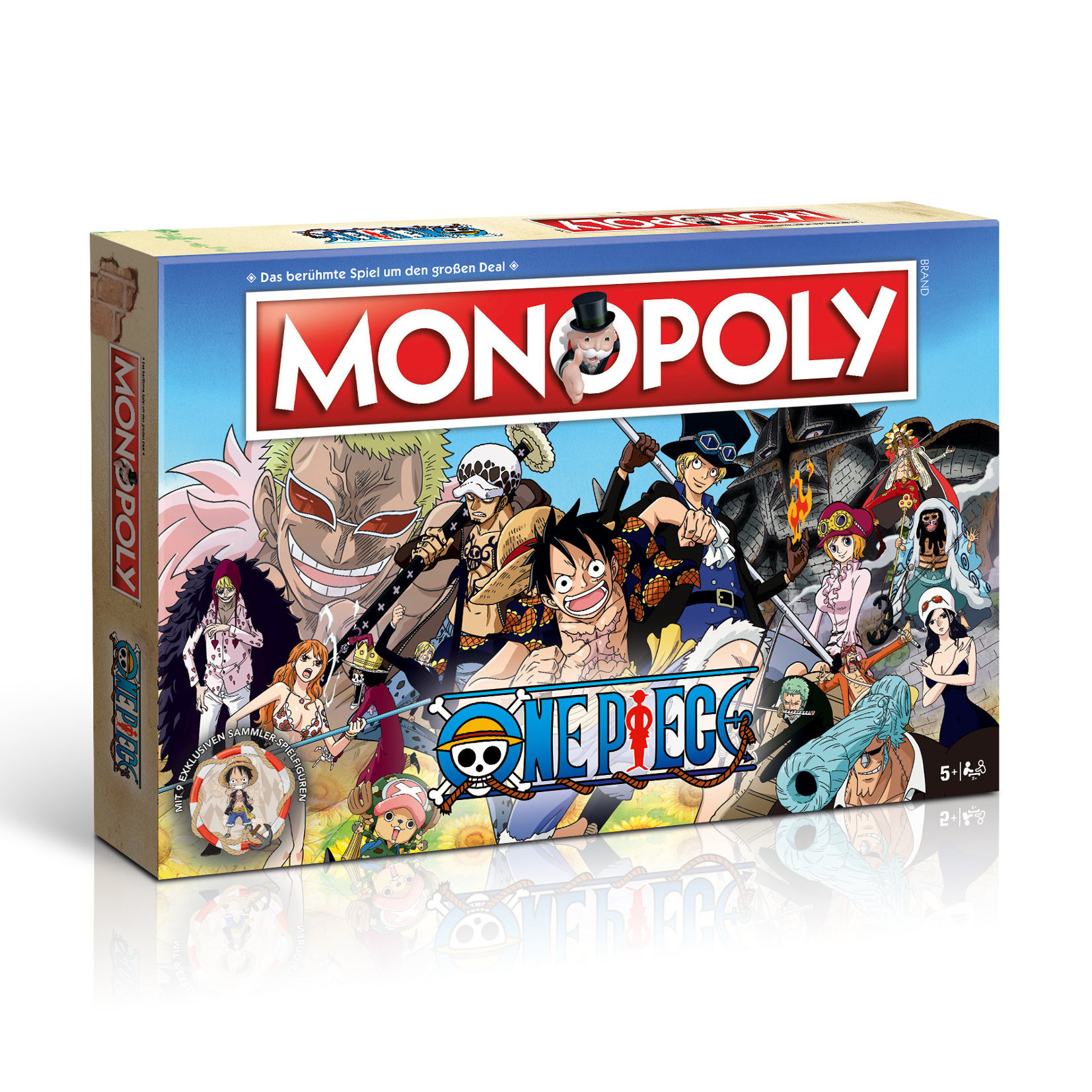 Monopoly One Piece Brettspielbox. Charaktere aus dem Anime sind auf der Box abgebildet.