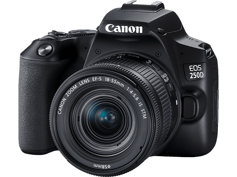 CANON EOS 250D Kit Spiegelreflexkamera, 24,1 Megapixel, 18-55 mm Objektiv (IS, STM, EF-S), Touchscreen Display, WLAN, Schwarz