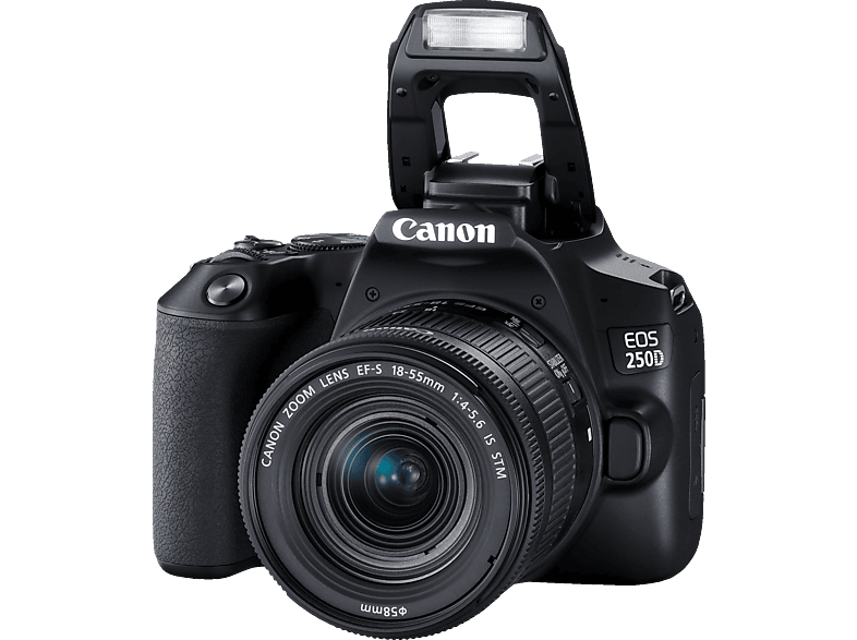 CANON EOS 250D Kit Spiegelreflexkamera, 24,1 Megapixel, 18-55 mm Objektiv (IS, STM, EF-S), Touchscreen Display, WLAN, Schwarz