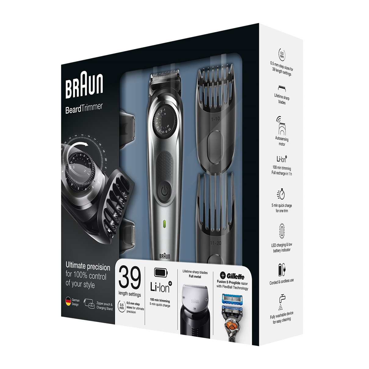 Barbero - Braun BT7040, dial de precisión, 4 extras, Gillette Fusion5 ProGlide