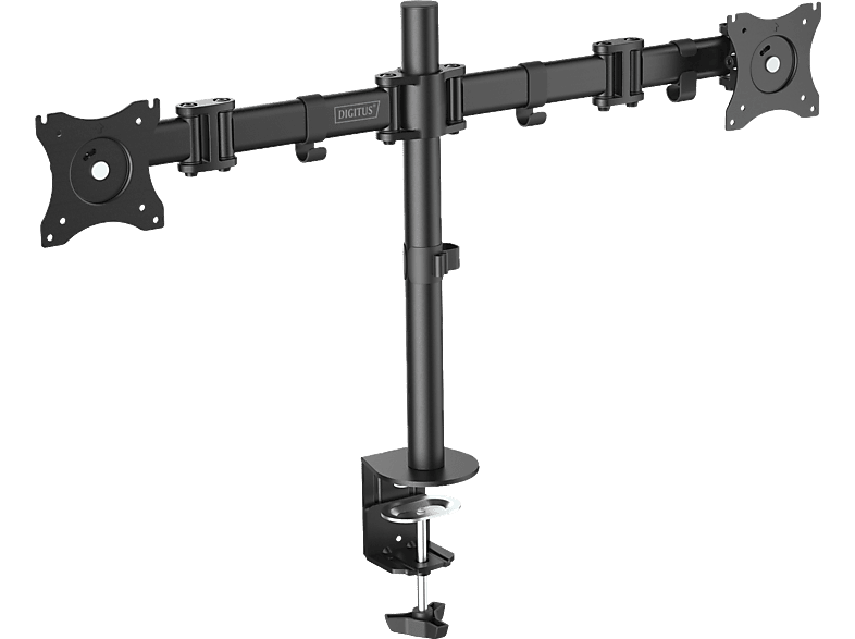 DIGITUS Universal Dual Monitor Ständer mit Klemmbefestigung bis 69cm (27"), Schwarz; Monitorhalterung