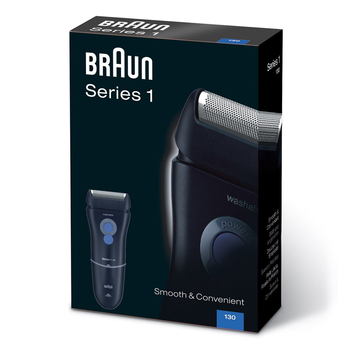 Afeitadora - Braun Serie 1 130, Láminas ultrafinas, Accesorio de recorte, Sumergible, Azul oscuro