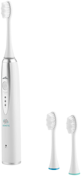 Fehér elektromos fogkefe és két cserélhető fej.