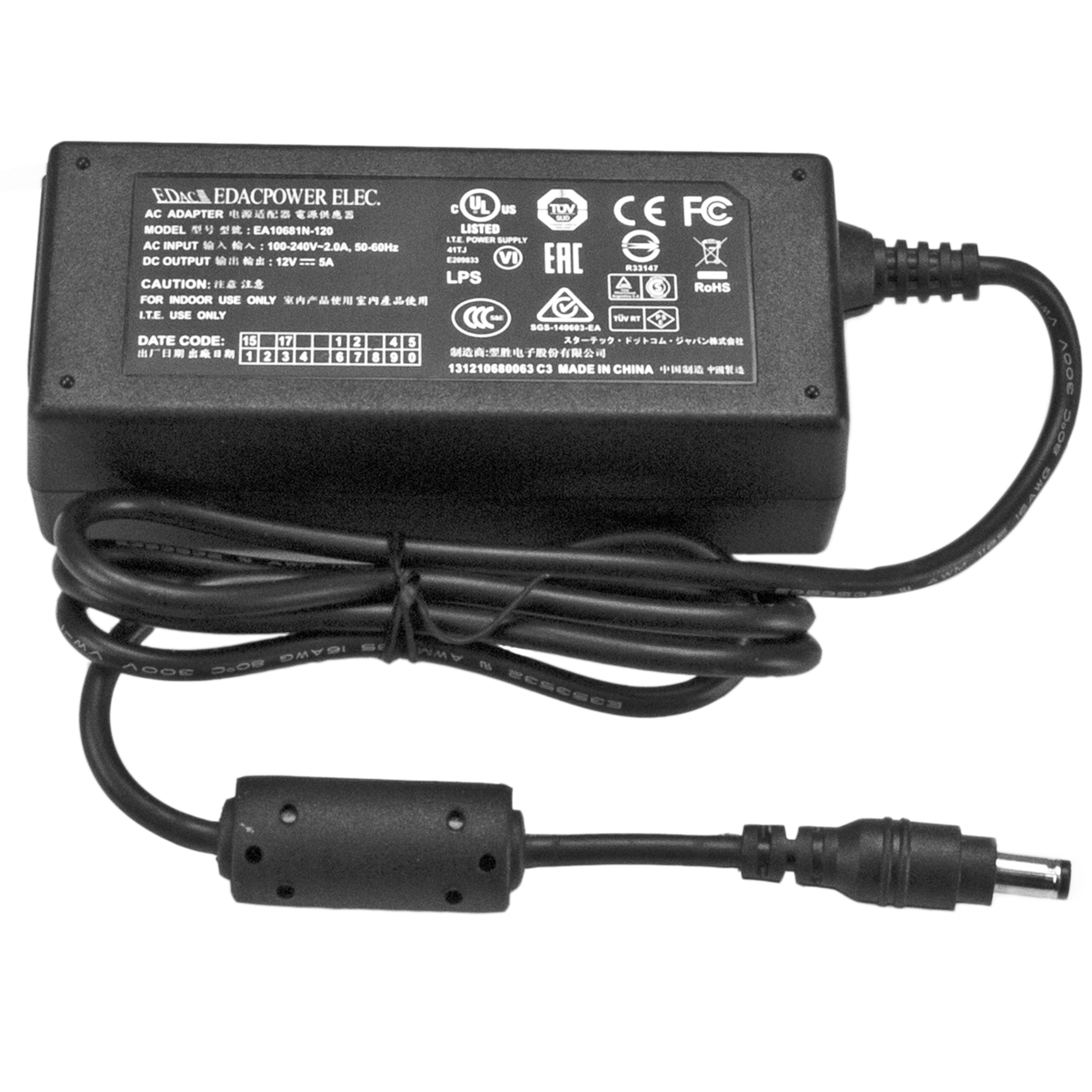 Adaptador de Alimentación - StarTech.com SVA12M5NA Adaptador de Corriente Directa DC 12V 5A M