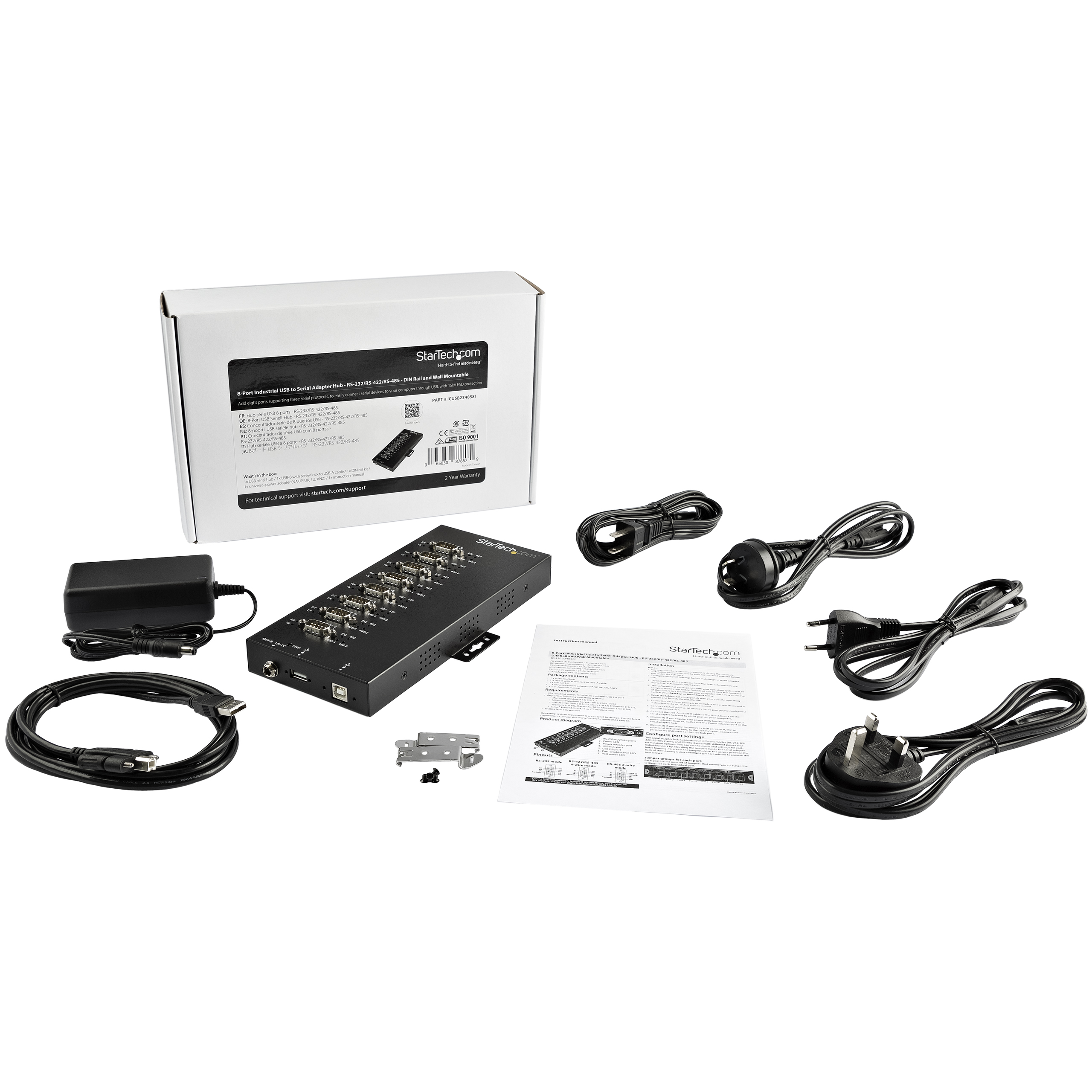 Hub Serie - StarTech.com ICUSB234858I Adaptador Conversor Industrial USB a 8 Puertos Serie DB9