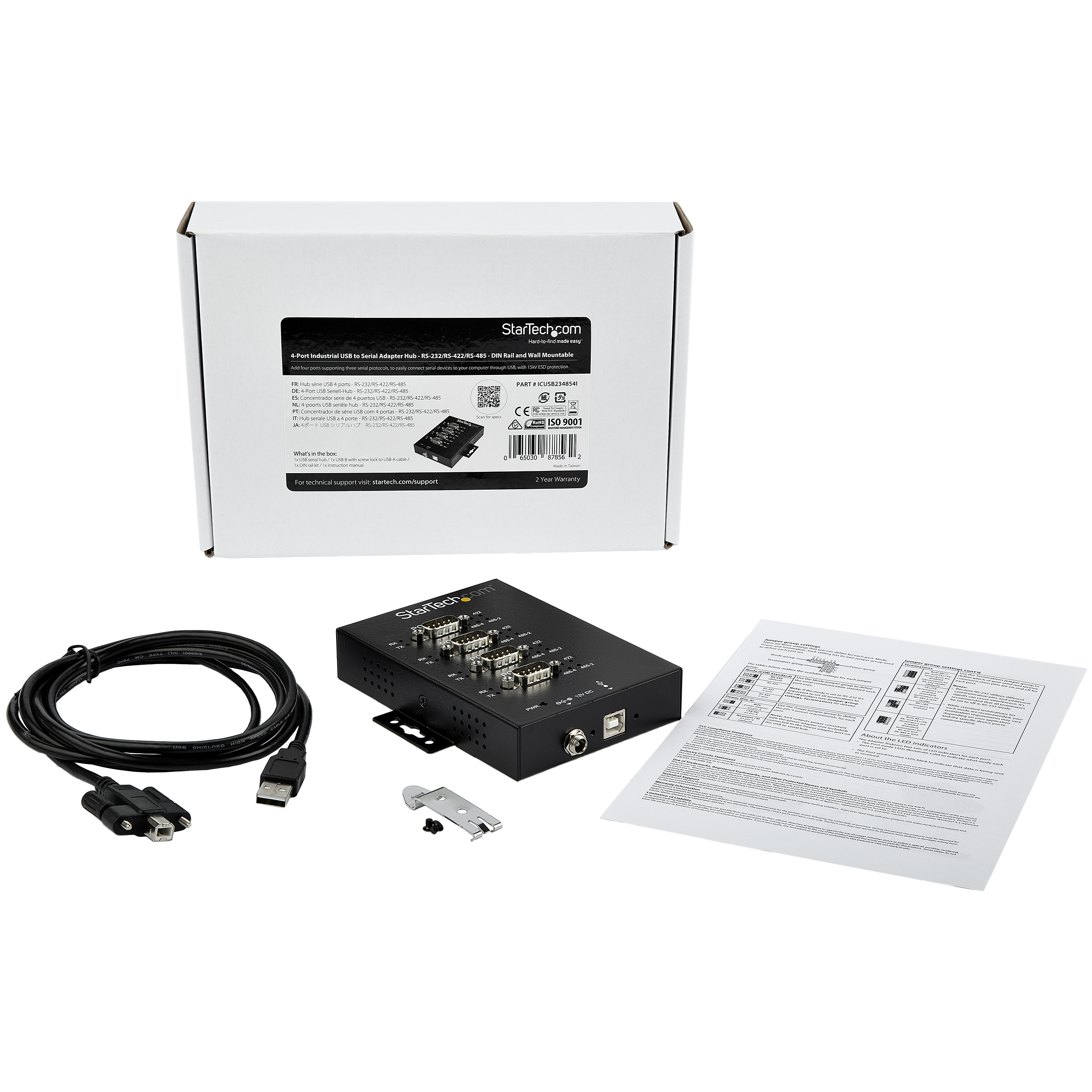 Hub Serie - StarTech.com ICUSB234854I Adaptador Conversor Industrial USB a 4 Puertos Serie DB9