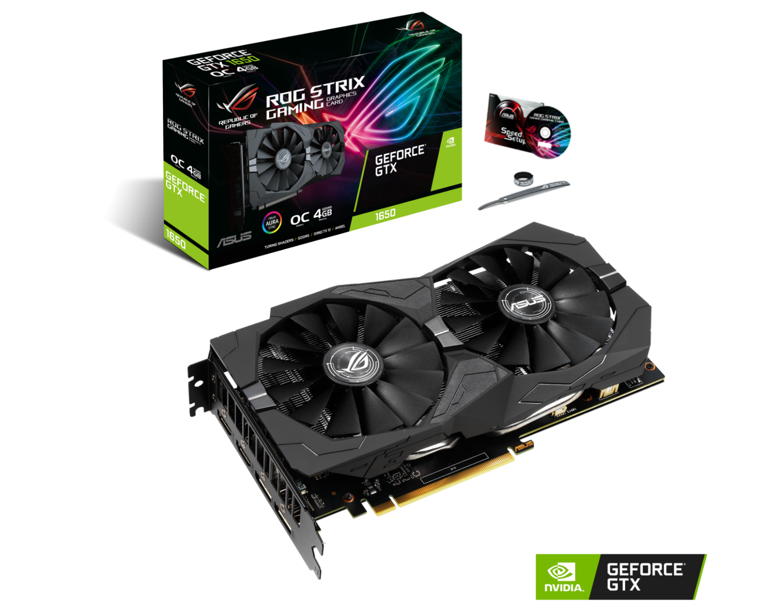 Tarjeta gráfica gaming - ASUS ROG-STRIX-GTX1650-O4G-GAMING, 4 GB, GDDR5, G-SYNC™, Aura Sync,128 bits