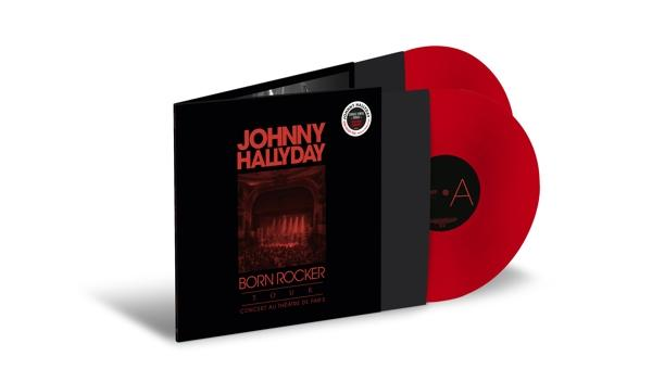 Pochette d'album avec des disques vinyles rouges. La pochette est noire avec le nom de l'artiste et les informations de la tournée.