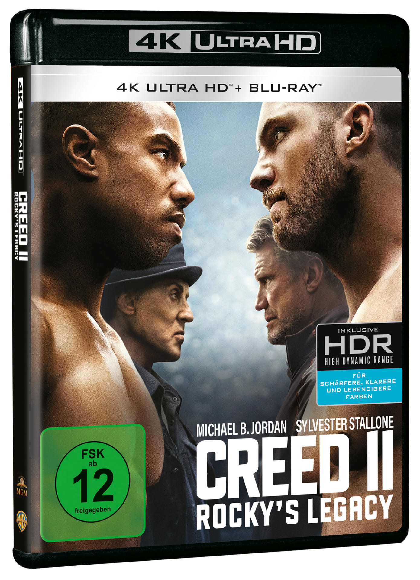 DVD-Cover des Films 'Creed II' mit Michael B. Jordan und Sylvester Stallone.
