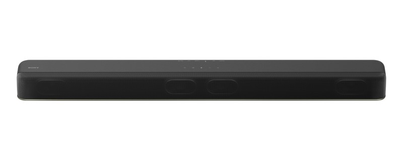 Barra de sonido Sony negra. Fondo blanco.