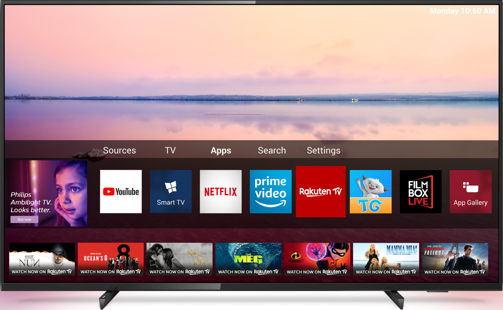 PHILIPS Fernseher 43PUS6704/12 43 Zoll 4K UHD LED-Smart TV mit Ambilight