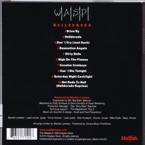 Rückseite einer W.A.S.P. Hell Dorado CD. Enthält Titelliste und Produktionskredite.