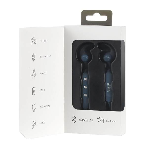 Auriculares deportivos VIETA VHP-SB430LB LIBERO, Radio FM, Magnéticos,  Micrófono, IPX3, Azul