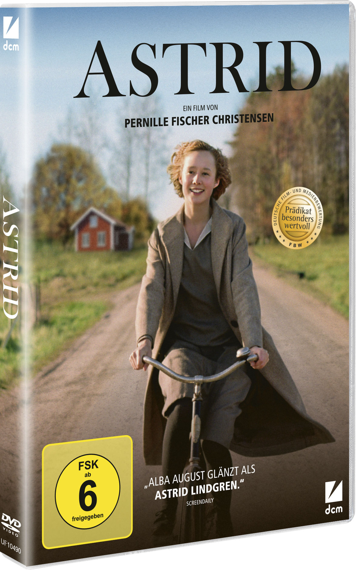 DVD-Cover: 'Astrid'. Ein Mädchen auf einem Fahrrad auf einer Straße. Grüne Bäume und ein rotes Haus.