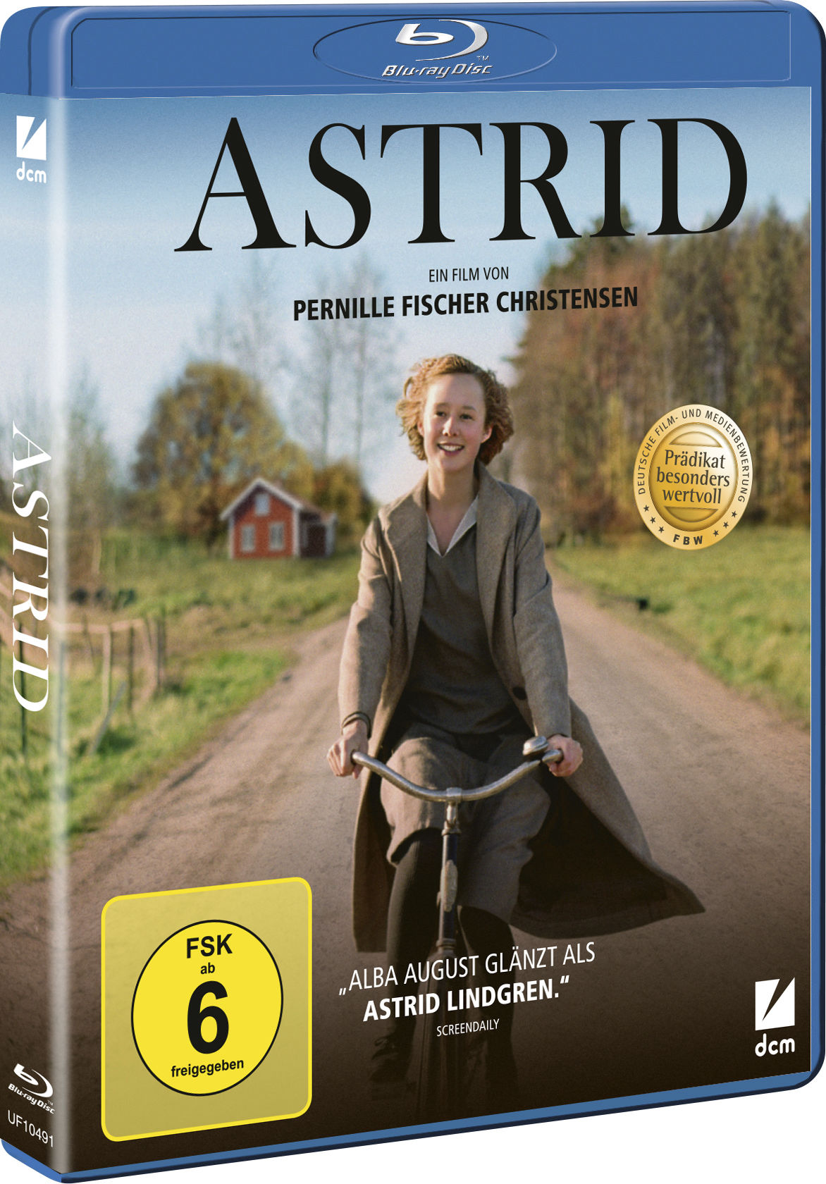 Filmcover. Mädchen fährt Fahrrad, Feldhintergrund. Titel: 'Astrid'. Blaue Blu-ray-Hülle. FSK 6-Aufkleber.
