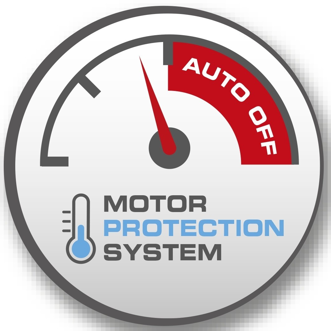 Messgerät mit 'AUTO OFF' in Rot, einer Nadel und dem Text 'MOTOR PROTECTION SYSTEM'.