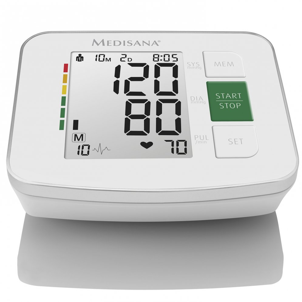 White blood pressure monitor with digital display.