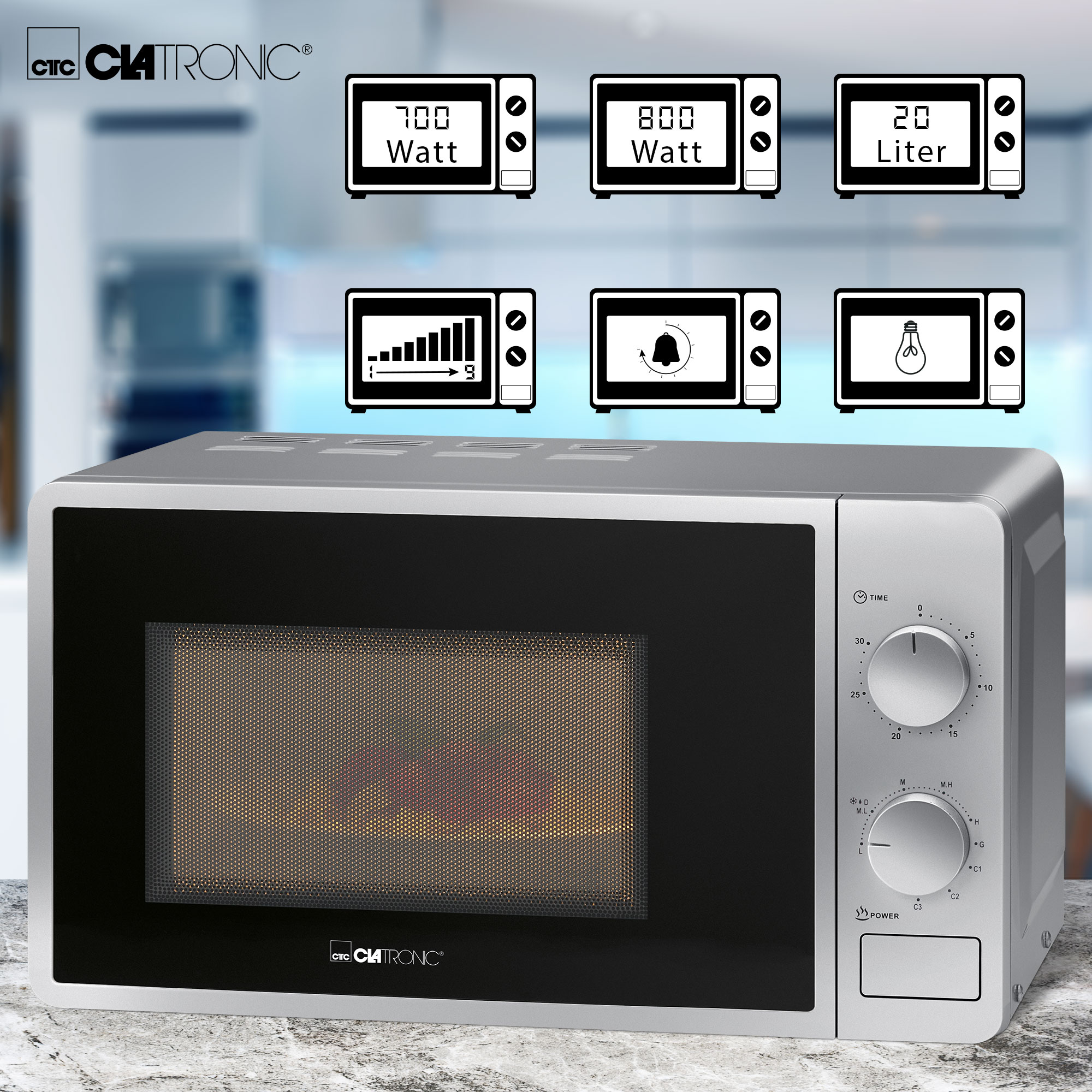 CLATRONIC MWG 792 Mikrowelle (700 Watt, Freistehend, 20 l, Silber)