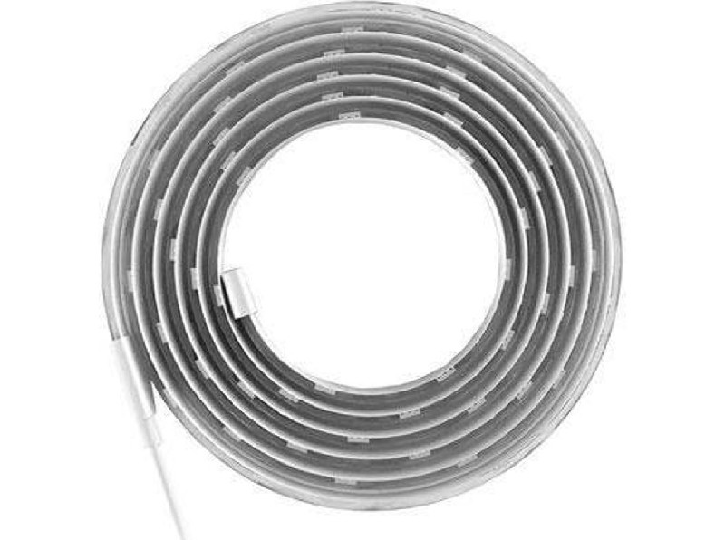 Tira de luz LED blanca enrollada. Disposición circular. Conector blanco pequeño visible.