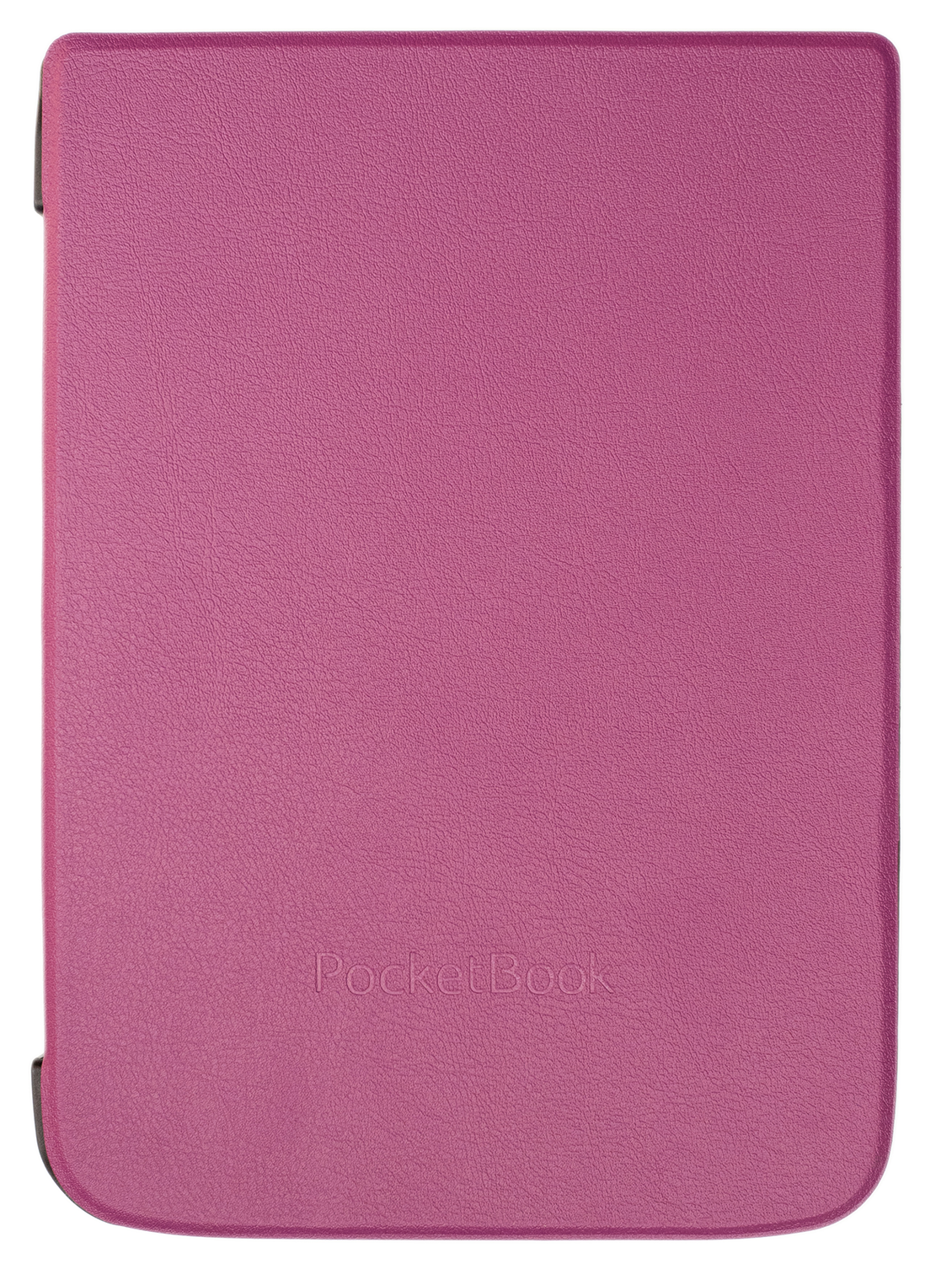 Een roze leren e-reader hoes met het PocketBook logo onderaan.