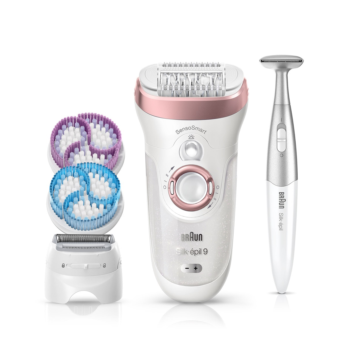 Depiladora - Braun Silk-épil 9 Beauty Set 9/985 BS, Wet & Dry, SensoSmart, Inalámbrica, 8 accesorios