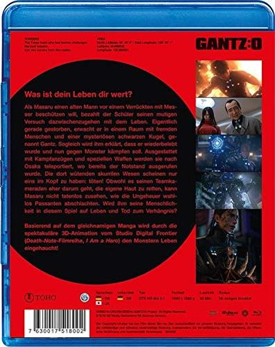 Blu-ray-Hülle des Films Gantz: O, mit Bildern aus dem Film und rotem Hintergrund.