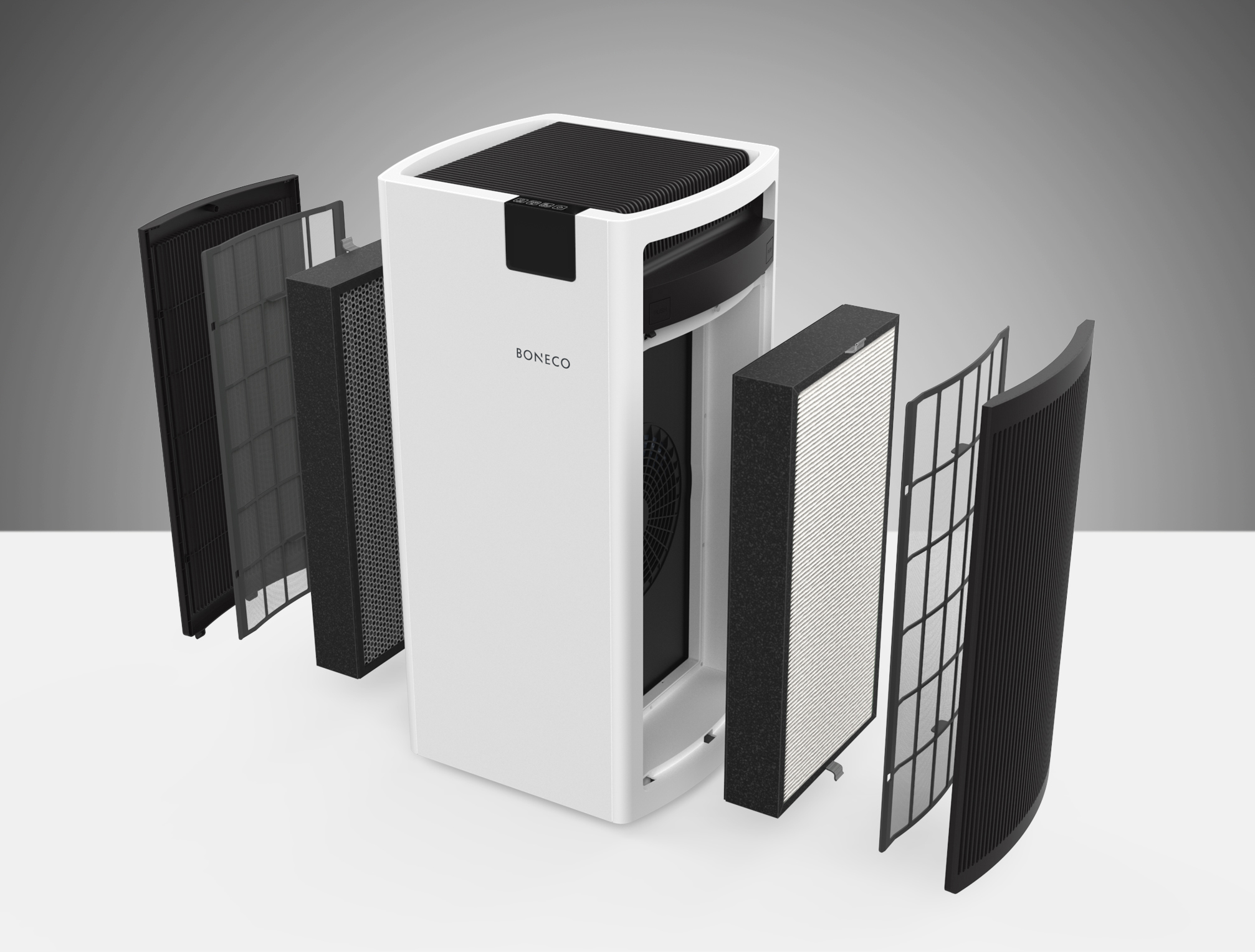 BONECO 44743 P700 Luftreiniger Weiß/Schwarz (67 Watt, Raumgröße: 200 m², Vorfilter, HEPA Filter, Aktivkohlefilter)