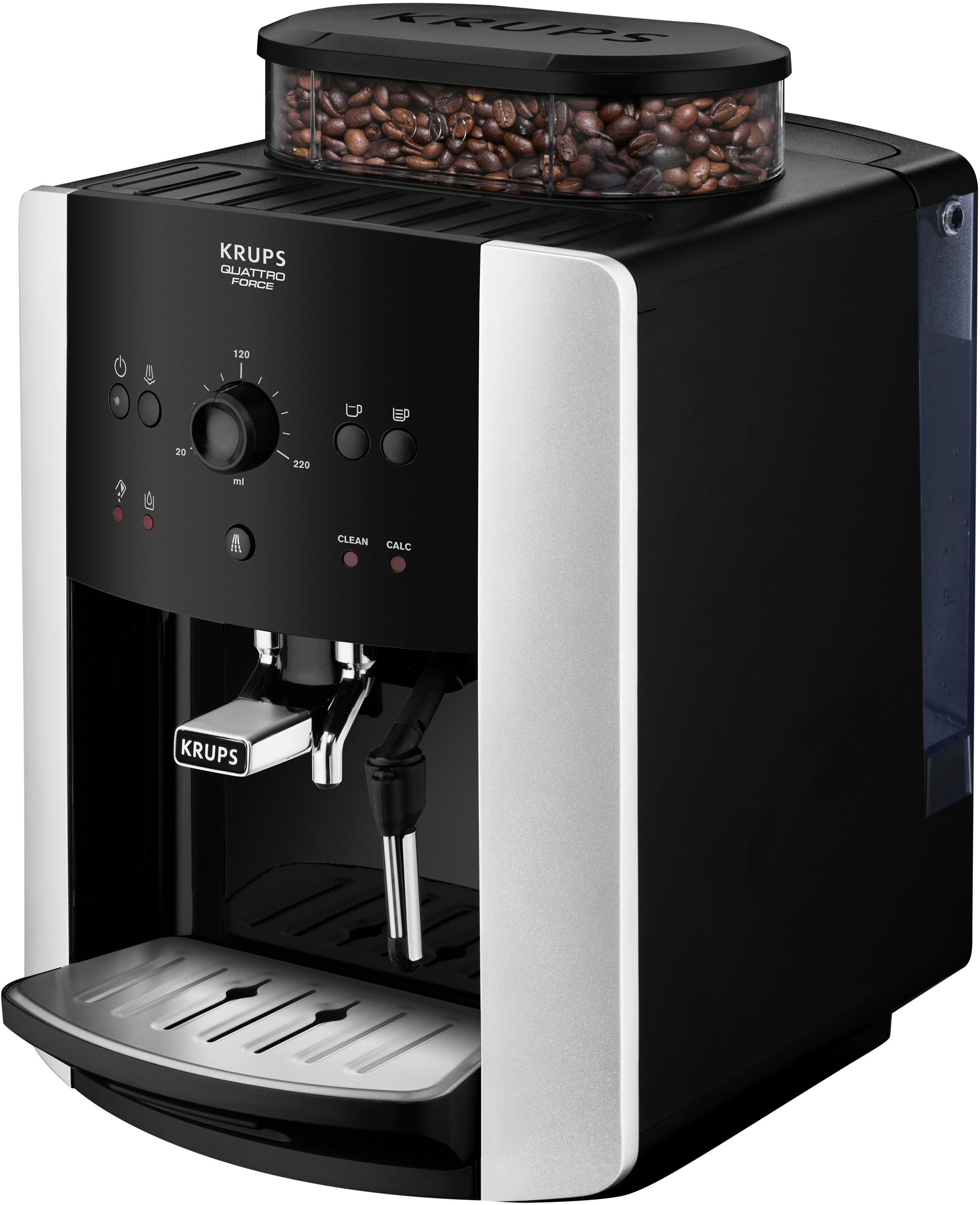 KRUPS Schwarz/Silber Quattro Force Kaffeevollautomat Arabica EA8118