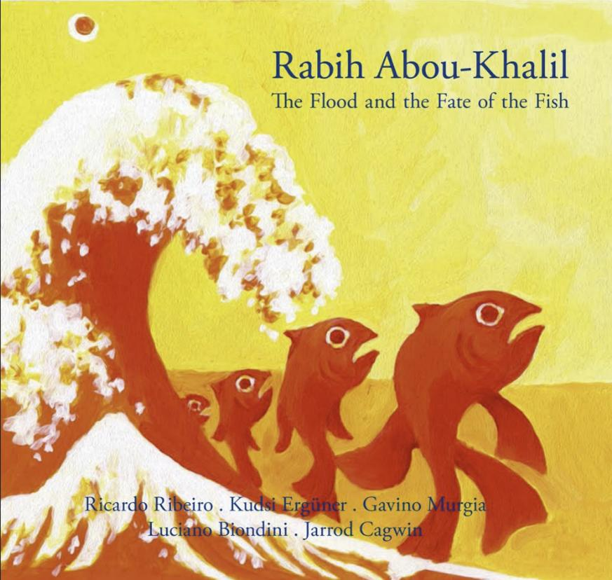 Buchcover: 'Rabih Abou-Khalil' mit einer Wellen- und Fischillustration, gelber Hintergrund.