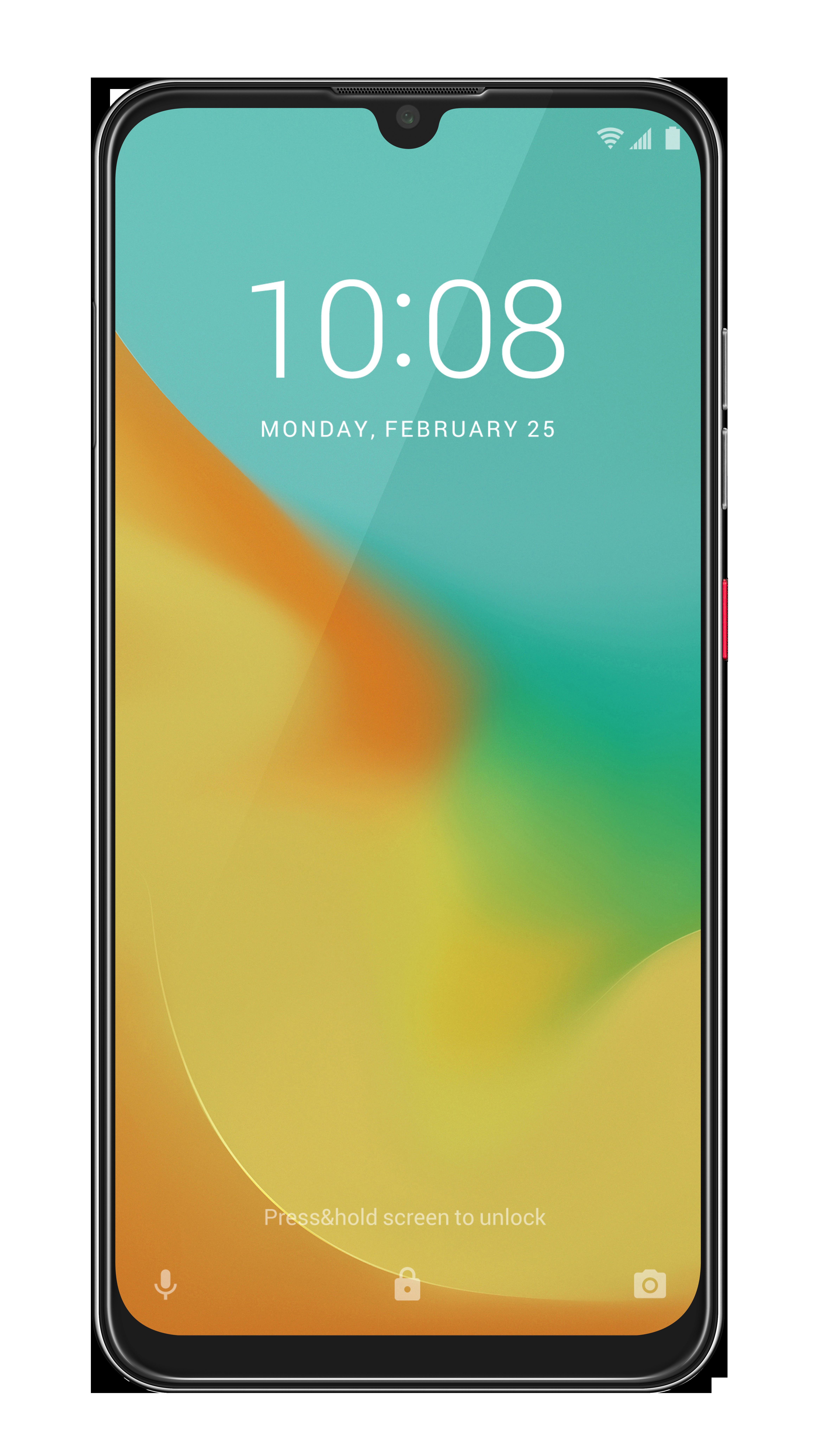 Ein Smartphone mit türkis-gelbem Farbverlauf im Hintergrund. Die Uhrzeit ist 10:08.
