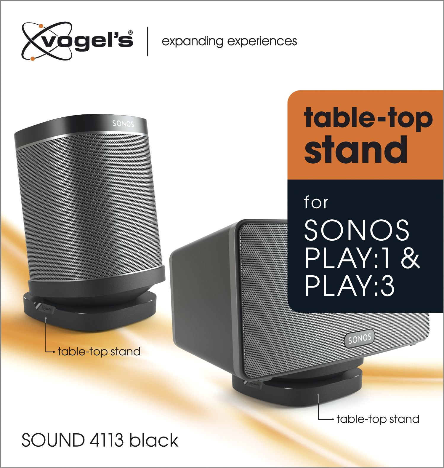 Soporte de mesa para altavoces - Vogel's Sound 4113, Para Sonos Play1 & Play3, Negro