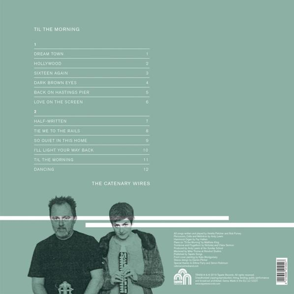 Albumcover von The Catenary Wires, mit zwei Männern vor türkisem Hintergrund und Trackliste.