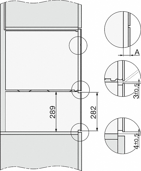 Technische Zeichnung mit Maßen und Details eines Schranks.