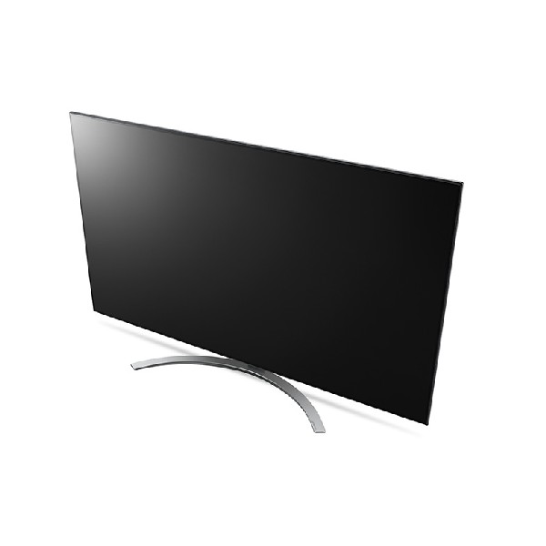 Se muestra una pantalla de TV grande con patas curvas sobre un fondo blanco.