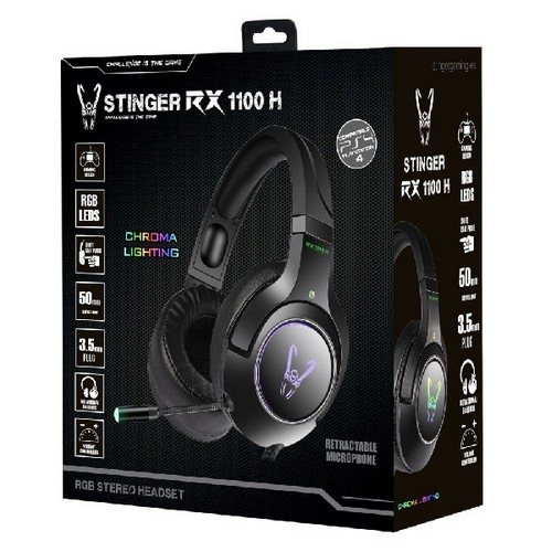 Auriculares gaming - Woxter Stinger RX 1100 H, LEDS RGB, Ajustable, Micrófono, Sonido envolvente