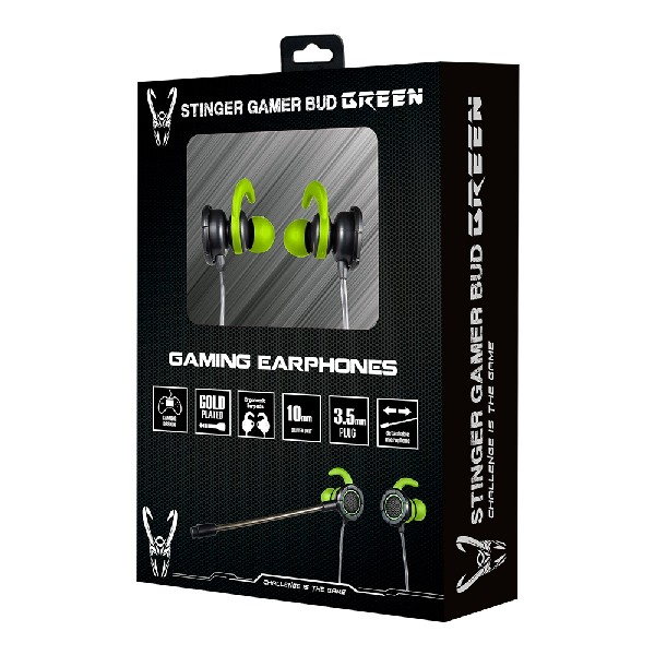 Auriculares gaming - Woxter Gamer Bud Green, In-Ear, Micrófono desmontable, Conector de 3.5 mm
