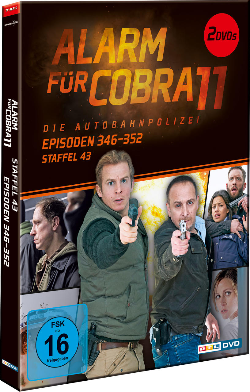 DVD-Cover mit Schauspielern, die mit Waffen zielen. Text: 'Alarm für Cobra 11' und Episodendetails.