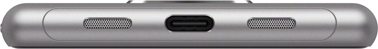 Telefonunterseite. Drei Löcher links und rechts, mit USB-C-Anschluss in der Mitte.