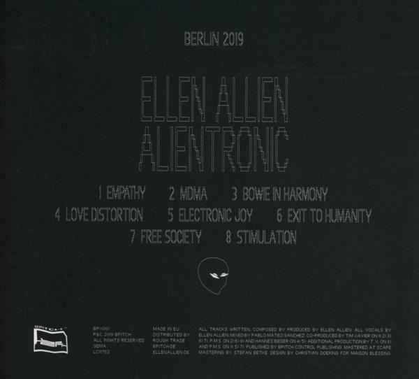 Album-Rückseite mit Trackliste. Name des Künstlers und Albumtitel oben. Schwarzer Hintergrund.