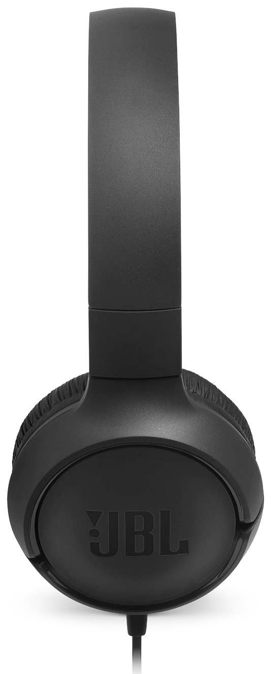 Zwarte JBL-koptelefoon met draad, op een witte achtergrond.
